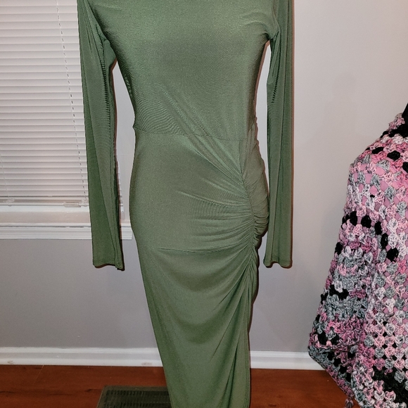 Forever 21 Olive Green Dress with ruching - Picture 2 of 4